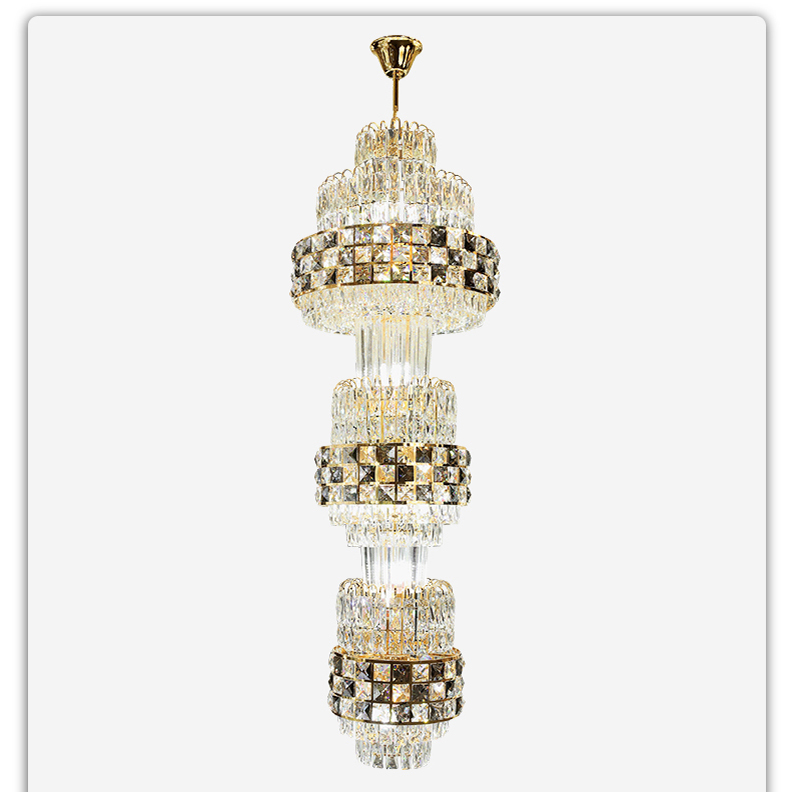 American Spiral Stairs Crystal Chandelier LED Light Shining Multi-circle European Long Crystal Chandeliers Lights Fixture Dia55cm H180cm