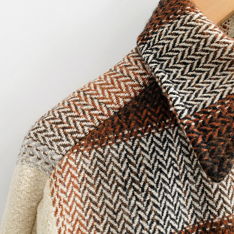 NSZ women plaid wool blouse long sleeve checked oversized woolen shirt turn down collar thick ladies vintage chic top blusa