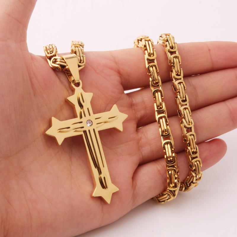 New Arrival Jesus Cross Crystal Pendant Necklace Link Byzantine Gold Color Stainless Steel Men Jewelry Collier 18-36" 5mm
New Arrival Jesus Cross Crystal Pendant Necklace Link Byzantine Gold Color Stainless Steel Men Jewelry Collier 18-36" 5mm