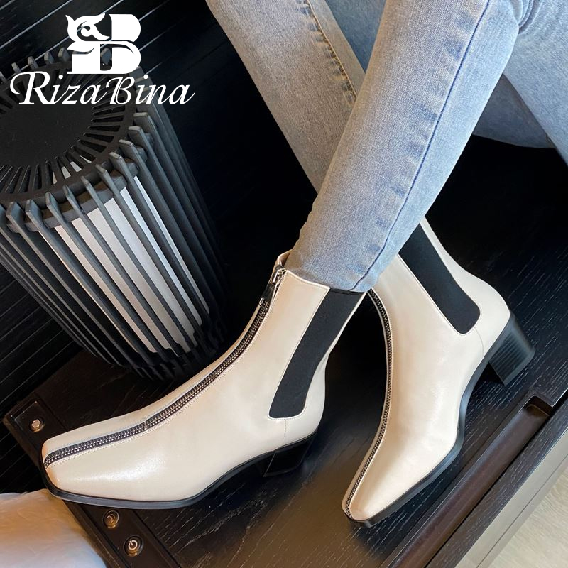 RIZABINA Real Leather Women Ankle Boots Front Zipper New Design Square Toe Shoes Flats Winter Boots Party Footwear Size 34-39, Black
RIZABINA Real Leather Women Ankle Boots Front Zipper New Design Square Toe Shoes Flats Winter Boots Party Footwear Size 34-39, Black
