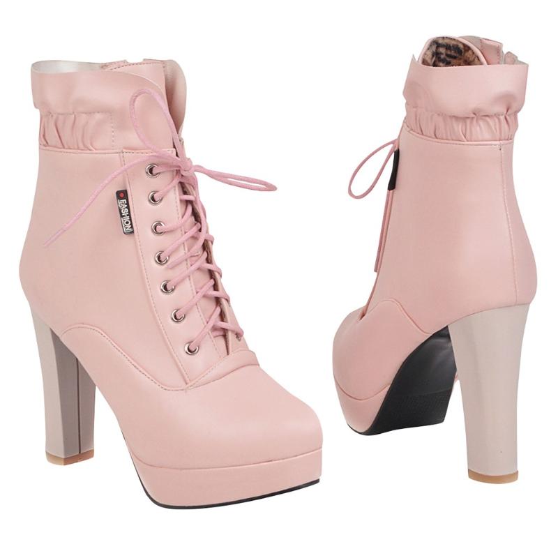 Winter High Heel Platform Boots Women's Lace-up Solid Color Elastic Boots Thick Heel Shoes Woman Leather Keep Warm Snow Booties, White
Winter High Heel Platform Boots Women's Lace-up Solid Color Elastic Boots Thick Heel Shoes Woman Leather Keep Warm Snow Booties, White