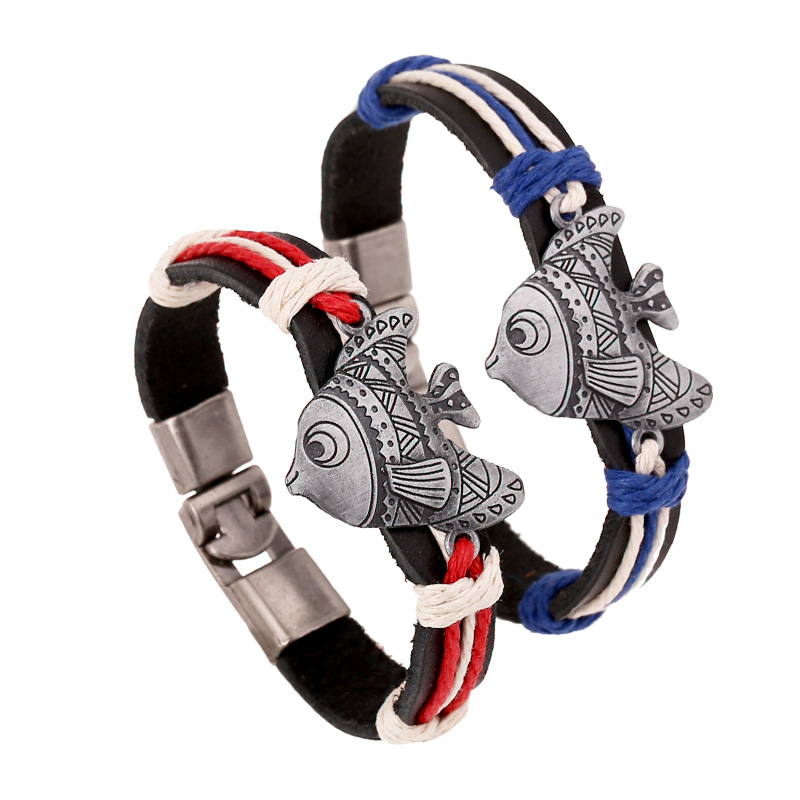 Man Woman Gifts Jewelry Couple Blue Red Bracelet Leather Bracelets New Fish Alloy Leather Woven Bracelet Wholesale
Man Woman Gifts Jewelry Couple Blue Red Bracelet Leather Bracelets New Fish Alloy Leather Woven Bracelet Wholesale