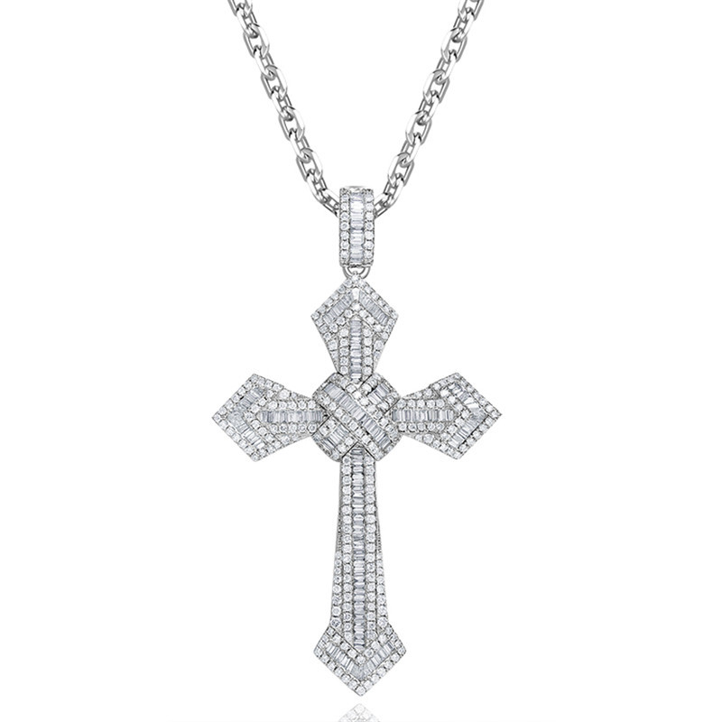 14K Gold Long Diamond Cross Pendant 925 Sterling Silver Party Wedding Pendants Necklace For Women men moissanite Jewelry Gift