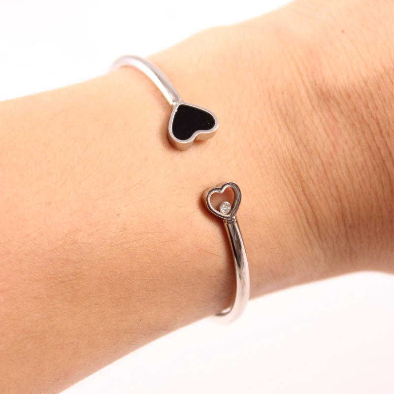 2020 Rose Gold Enamel Heart Cuff Bracelets Bangles For Women Girls Set Stainless Steel Adjustable Female Bracelet Bangle