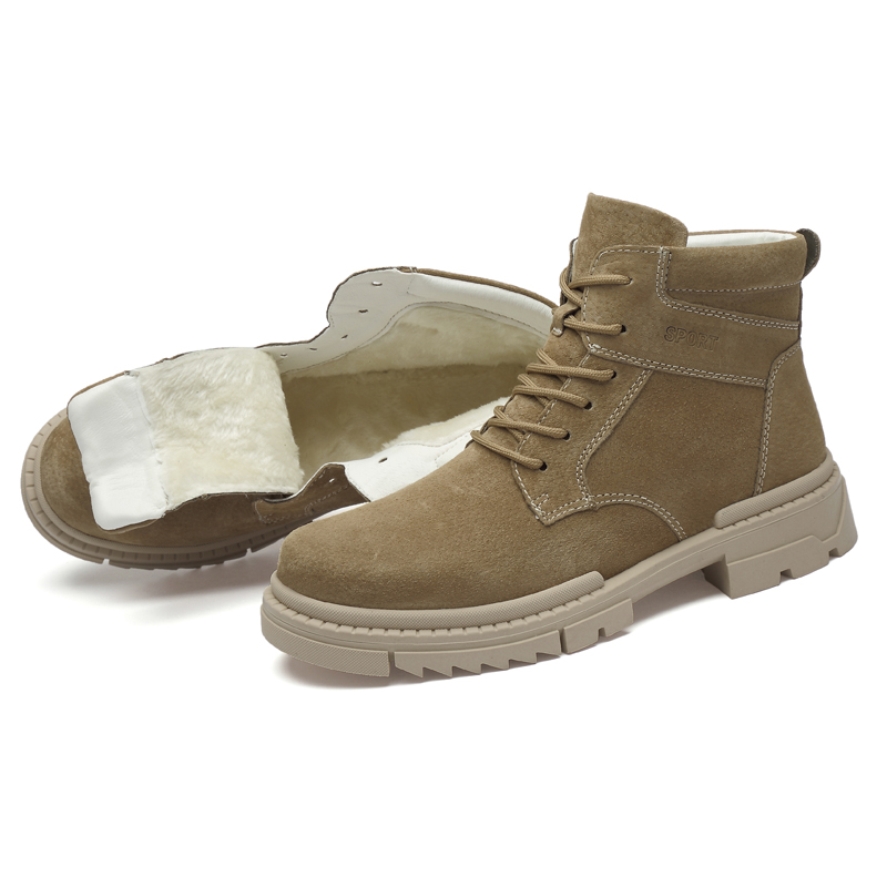 2020 Genuine Cow Leather boots Men snow Handmade warm Men shoes winter boots Retro Tooling, Khaki