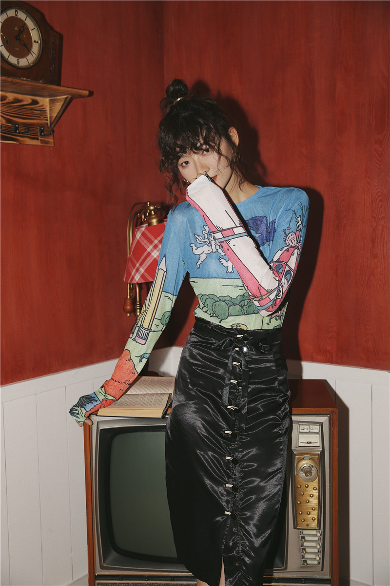 CHEERART Sheer Mesh Top Long Sleeve Tight T Shirt Women See Through Graphic Tees Basic Tshirt Underwear Fall Spring Fashion 200925