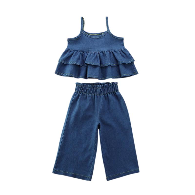 New 2PCS Toddler Baby Girl Summer Clothes Set Ruffle Sleeveless Tops Jeans Pants Outfits Set For Kid Girl 2-6Years, Blue
New 2PCS Toddler Baby Girl Summer Clothes Set Ruffle Sleeveless Tops Jeans Pants Outfits Set For Kid Girl 2-6Years, Blue