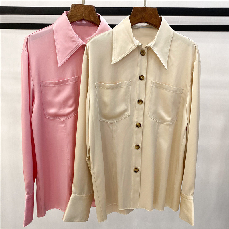100% Acetate Women Single Breasted Shirt Double Pockets Long Sleeve Loose Simple Blouse, Pink
100% Acetate Women Single Breasted Shirt Double Pockets Long Sleeve Loose Simple Blouse, Pink