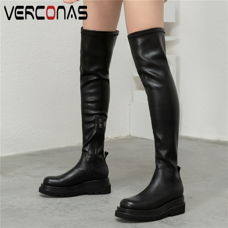 VERCONAS 2020 Women Over-The-Knee Boots Autumn Winter Genuine Leather Shoes Woman Platforms Flats Stretch Boots Slim Long, Black
VERCONAS 2020 Women Over-The-Knee Boots Autumn Winter Genuine Leather Shoes Woman Platforms Flats Stretch Boots Slim Long, Black
