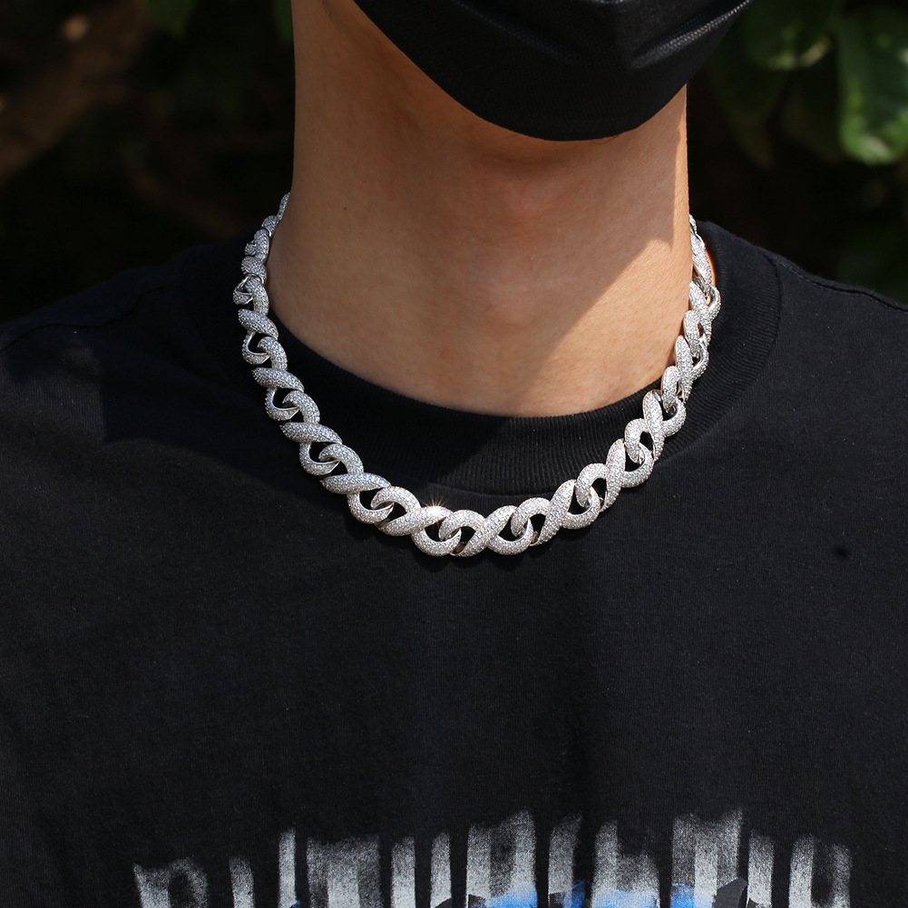 14mm Mens Chain Link Hip Hop Geometry Necklace High Quality Shining Zircon Bling Real Gold Plated Tennis Chain