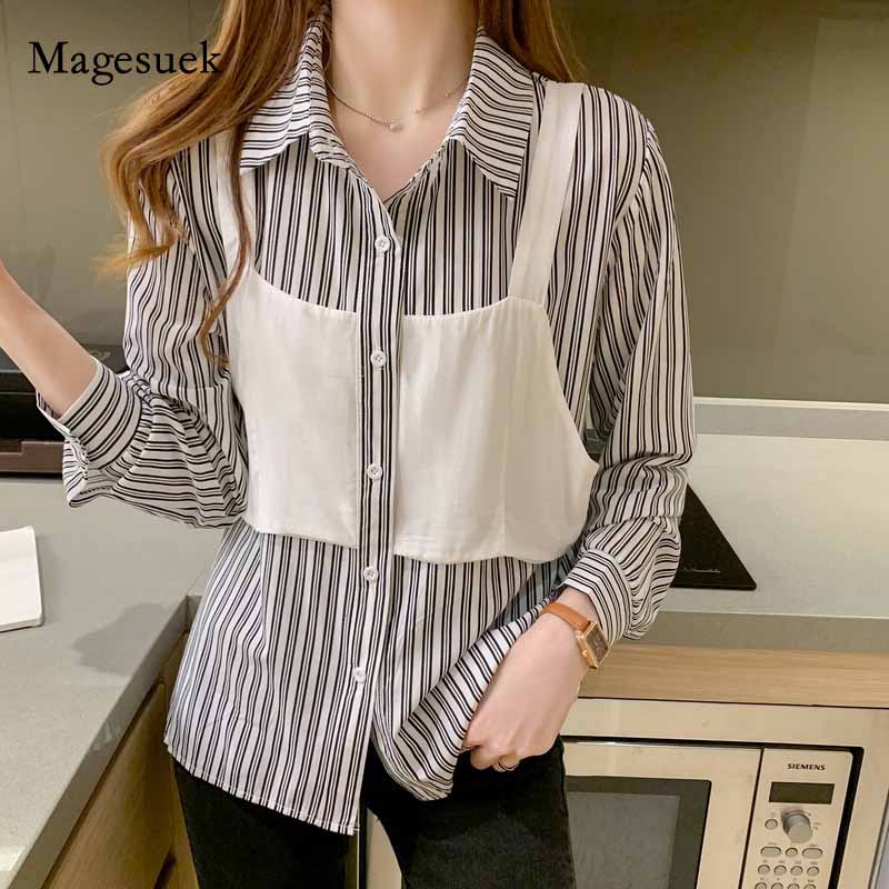 Women Autumn Loose Fake Two-Piece Turn-down Collar Tops Stripe Shirts Korean Elegant Fashion Long Sleeve Shirt 2020 Blusas 10778, Blue
Women Autumn Loose Fake Two-Piece Turn-down Collar Tops Stripe Shirts Korean Elegant Fashion Long Sleeve Shirt 2020 Blusas 10778, Blue