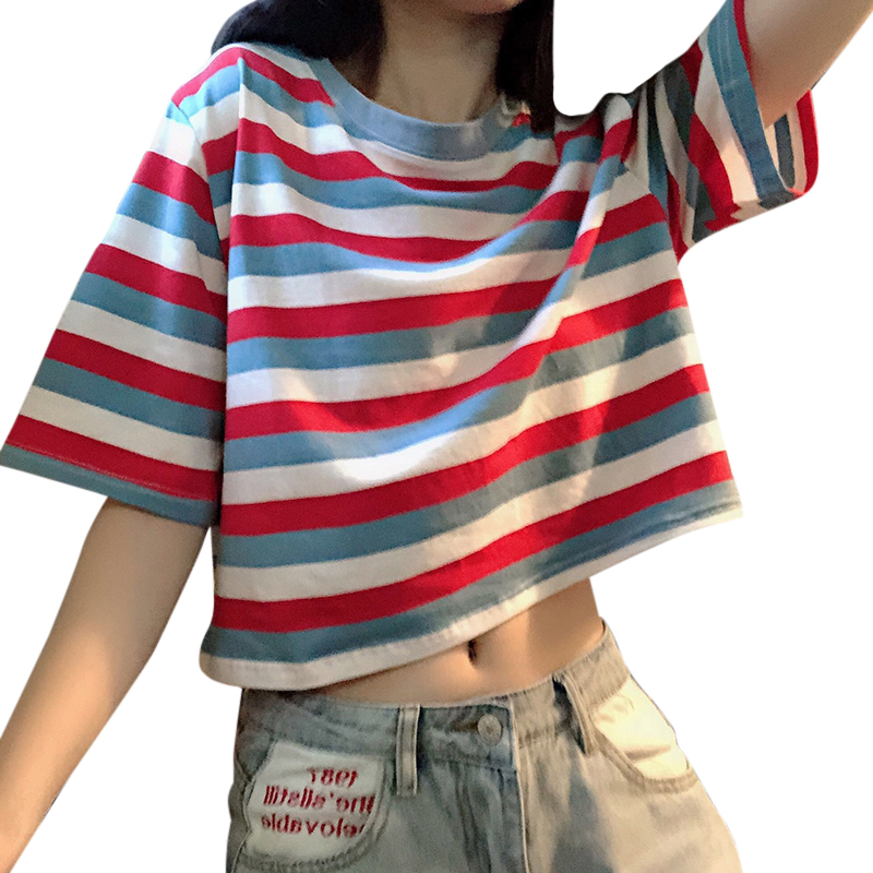 Women's T-shirts Tops Japanese Kawaii Ladies Clothes Ladies Casual Loose Rainbow Striped T Shirt
Women's T-shirts Tops Japanese Kawaii Ladies Clothes Ladies Casual Loose Rainbow Striped T Shirt