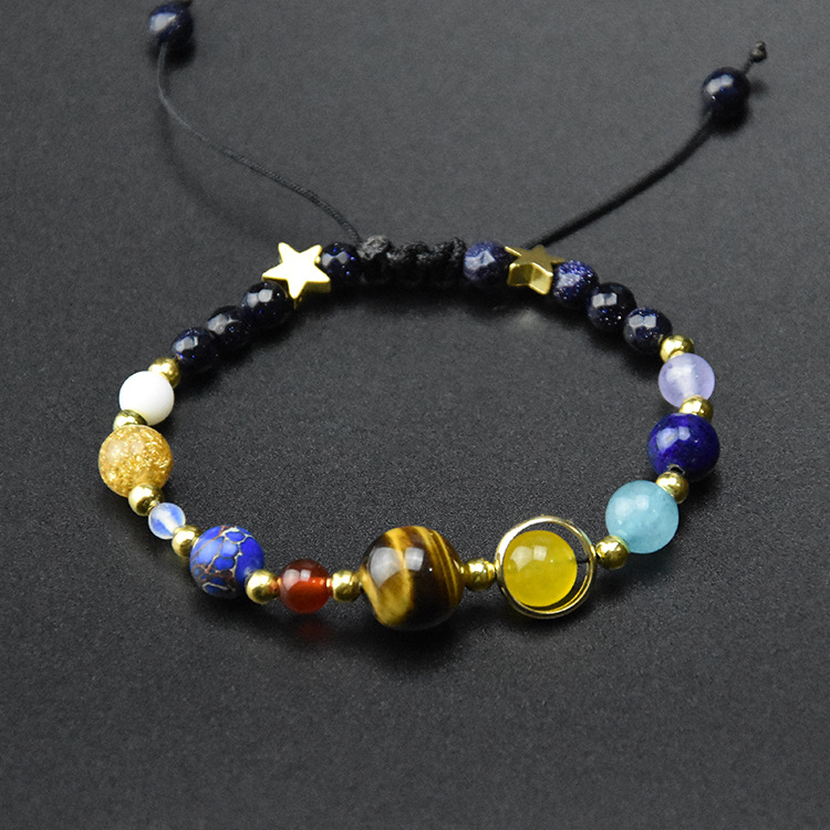 The Eight Planet Bracelet Solar System Universe Galaxy Bracelet Adjustable Natural Stone Bead Bracelet Bangle for Women Girls