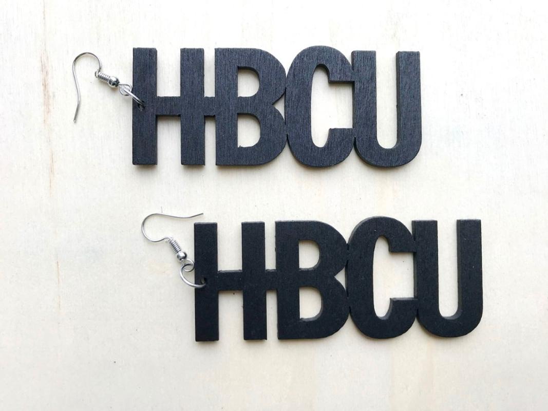 black HBCU wooden drop earrings , laser cut wooden Jewelry