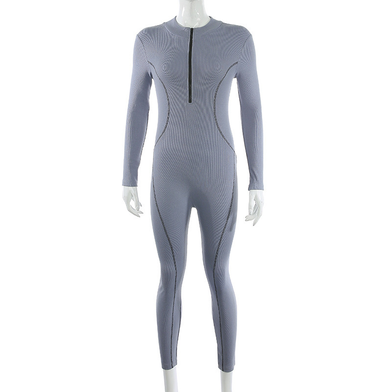 BOOFEENAA Sports Knitted Long Sleeve Bodycon Jumpsuit Women Fall Winter One Piece Outfits Sexy Activewear Romper C67-AF78 T200808