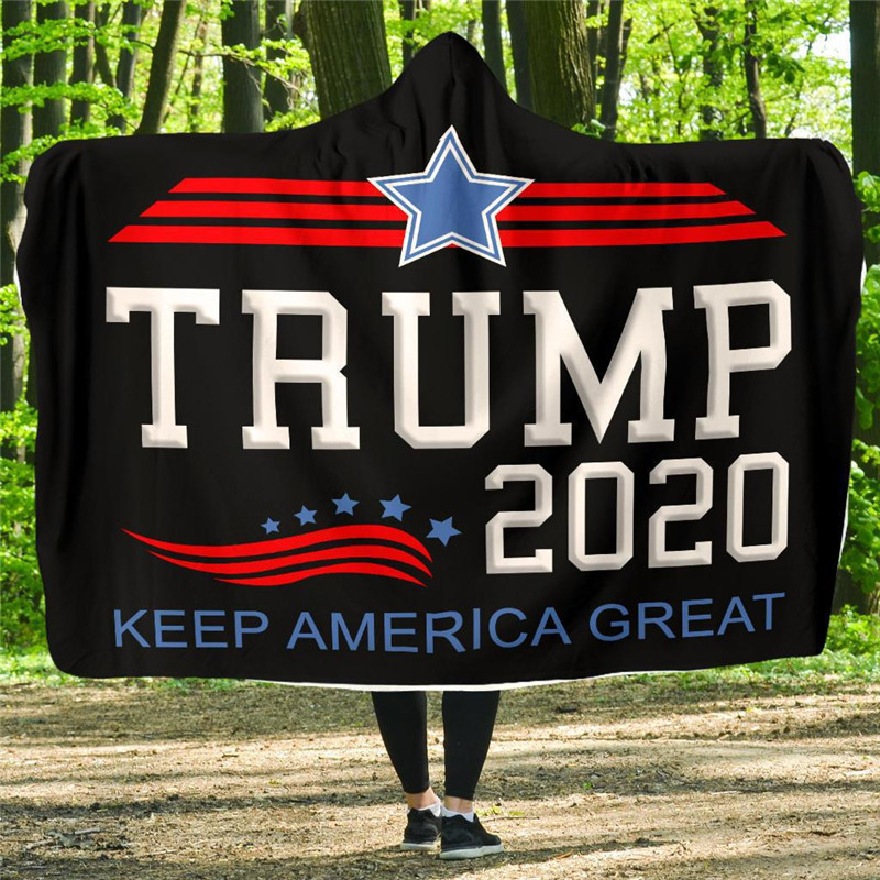 Blankets 3D Trump 2021 Digital Hooded Blanket Thick Cloak Printed Double Layer Fashionable Warm Fleece Adult