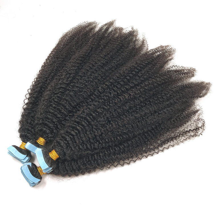 Kinky Curly In Virgin Brazilian #1B Natural Black Skin Weft Invisible Tape On Hair Extensions 100G/40Pcs