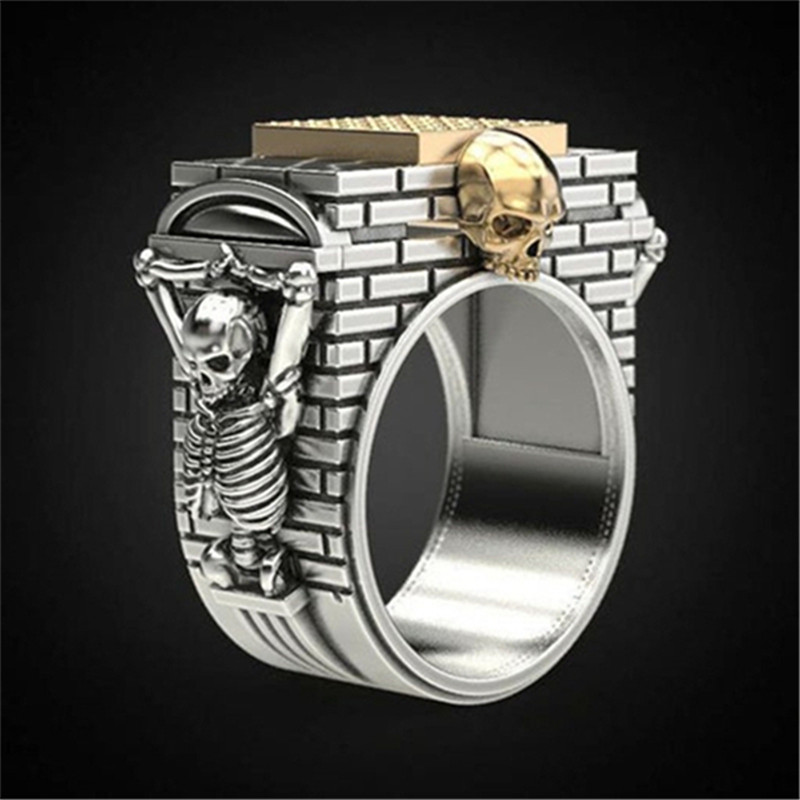 Horror Gothic "Skeleton Hanging On The City Wall" Skull Ring Fashion Two-tone Punk Jewelry Men's Hip Hop Party Ring Gift for Boy
Horror Gothic "Skeleton Hanging On The City Wall" Skull Ring Fashion Two-tone Punk Jewelry Men's Hip Hop Party Ring Gift for Boy
