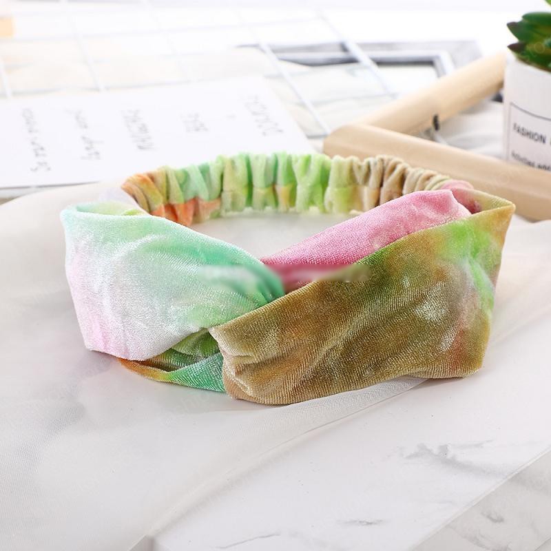 Fashion Women Tie Dyed Headband Outdoor Sports Velvet Cross Hairbands Girls Elastic Headwrap Hair Accessories