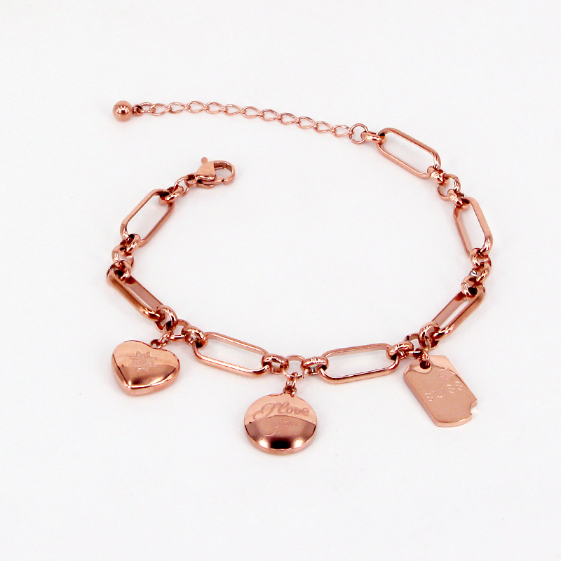 Stainless Steel Heart Bangle Round Sqaure Letter Chain Charm Bracelet Rose Gold Color Woman Party Xmas Gift
Stainless Steel Heart Bangle Round Sqaure Letter Chain Charm Bracelet Rose Gold Color Woman Party Xmas Gift