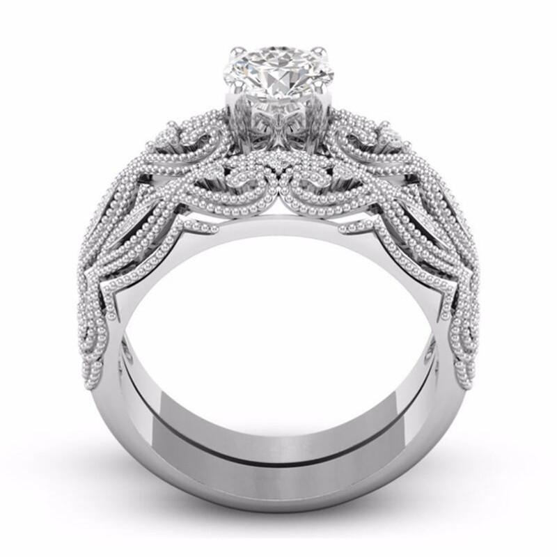 2020 New Arrival Unique Vintage Jewelry Sterg Sier Round Cut White Topaz CZ Dia Gemstones Hollow Eternity Women Bridal Ring Set