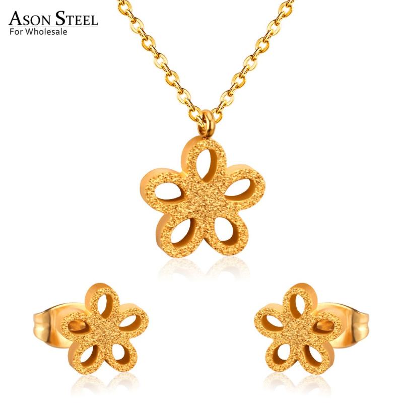 ASONSTEEL Frosted Gold/Silver Color Stainless Steel Flower Pendant Necklace Earrings for Women Jewelry Sets Fashion Chain, As pic
ASONSTEEL Frosted Gold/Silver Color Stainless Steel Flower Pendant Necklace Earrings for Women Jewelry Sets Fashion Chain, As pic