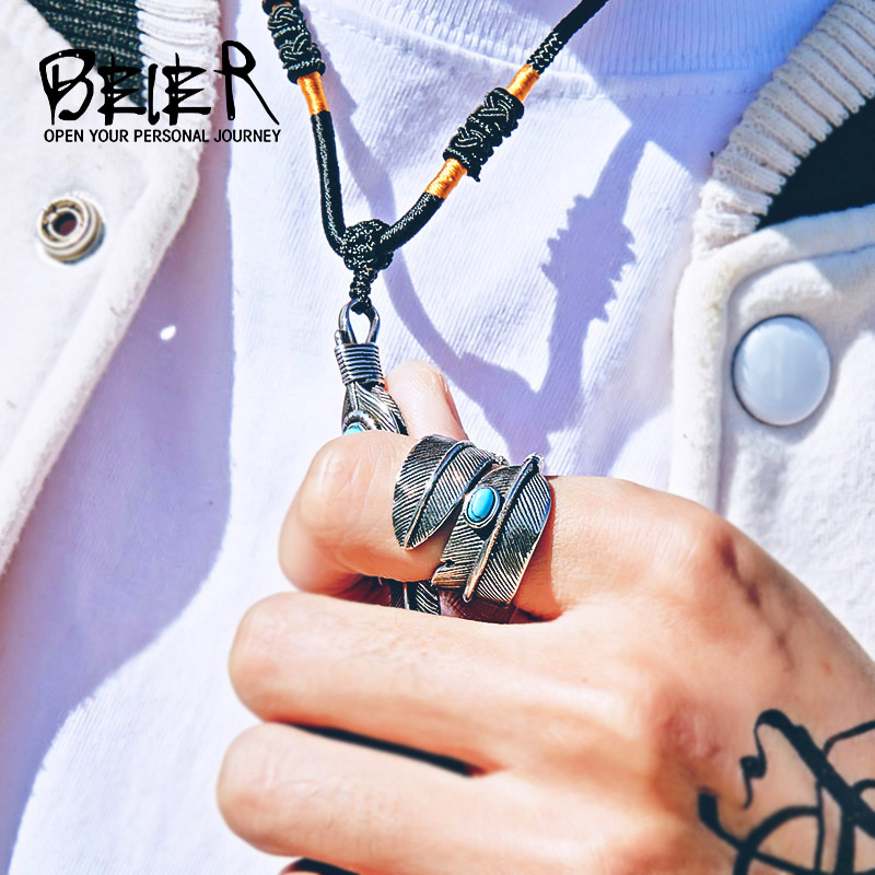 Beier open adjustable Feather natural Green stone ring For boy or girl Stainless Steel Retro Style turquois Jewerly BR8-374
Beier open adjustable Feather natural Green stone ring For boy or girl Stainless Steel Retro Style turquois Jewerly BR8-374