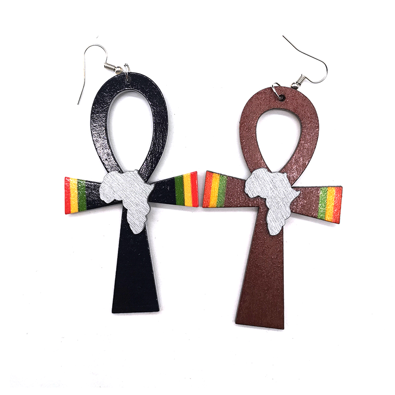 Dangle & Chandelier 2021 Ankh Africa Wooden Earrings