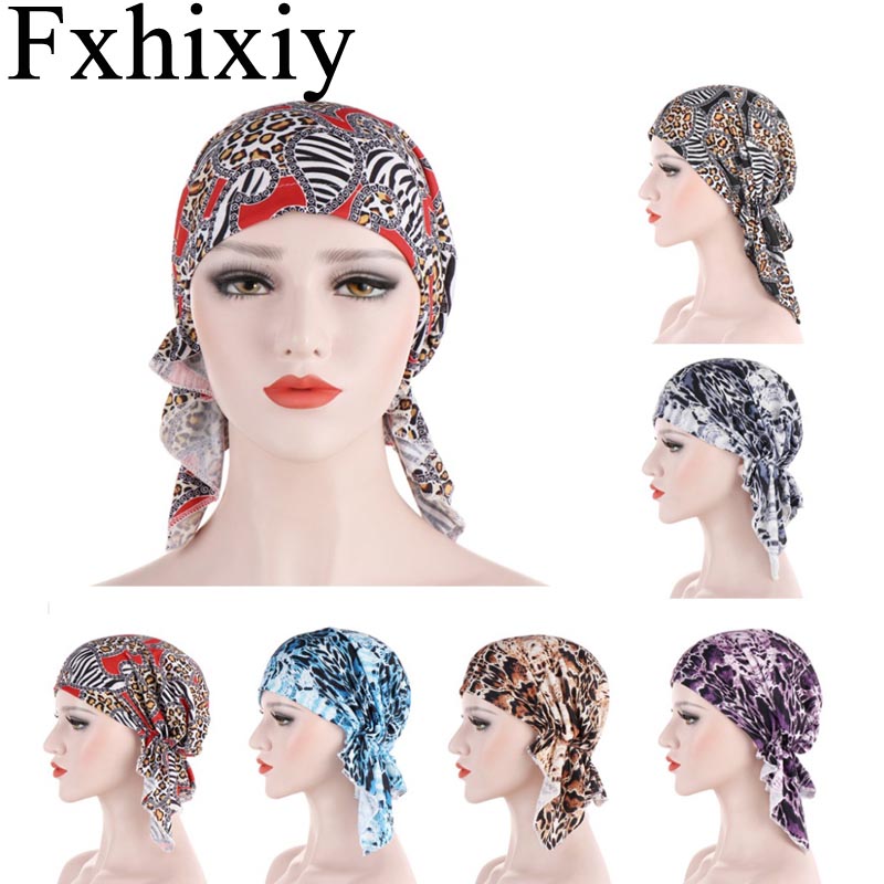 

New Muslim Women Leopard Print Pre-tied Headscarf Turban Hat Chemo Beanies Caps Headwrap Hair Loss Cover, Red
