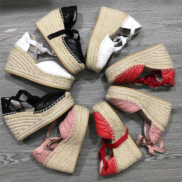 Women's leather wedge platform canvas sandals fashion grosgrain rope platform sandals calfskin canvas high heels, Color 3
Women's leather wedge platform canvas sandals fashion grosgrain rope platform sandals calfskin canvas high heels, Color 3