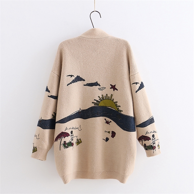 YoYiKamomo Spring Woman Knitting New Japanese Mori Girl V-neck Jacquard Cardigan Sweater Winter Y200819