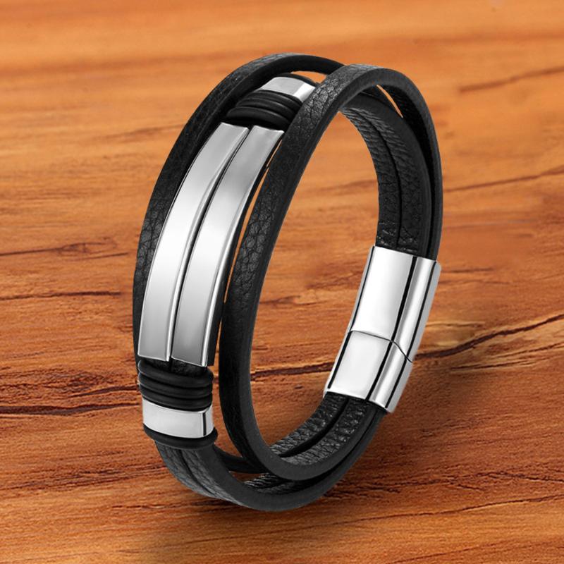 Charm Rope Handmade Metal Stainless Steel Punk Genuine Leather Men Bracelets Braided Multilayer Jewelry Clasp Black Friend Gift
Charm Rope Handmade Metal Stainless Steel Punk Genuine Leather Men Bracelets Braided Multilayer Jewelry Clasp Black Friend Gift