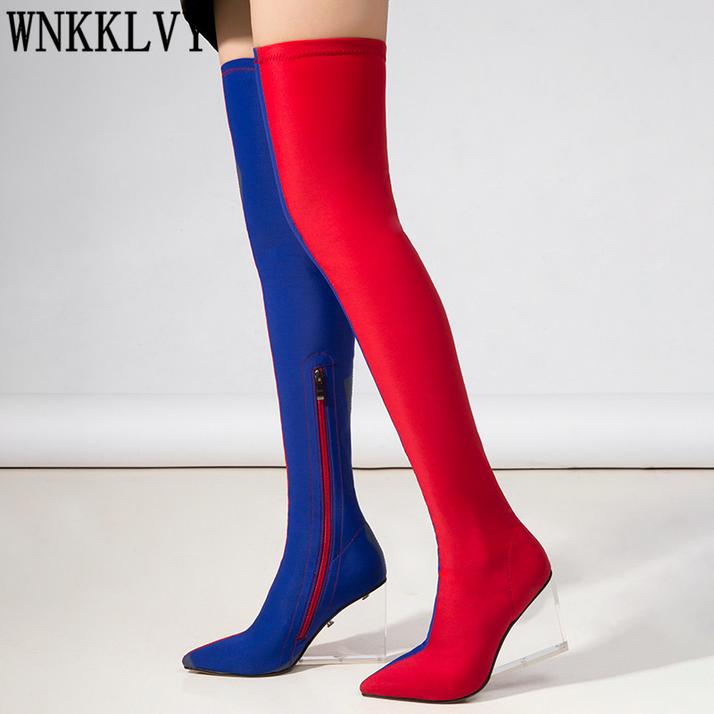 Clear Crystal Wedge heel stretch Over the Knee Boots women pointed toe mixed colors Elastic slim long boots female runway shoes, As show
Clear Crystal Wedge heel stretch Over the Knee Boots women pointed toe mixed colors Elastic slim long boots female runway shoes, As show