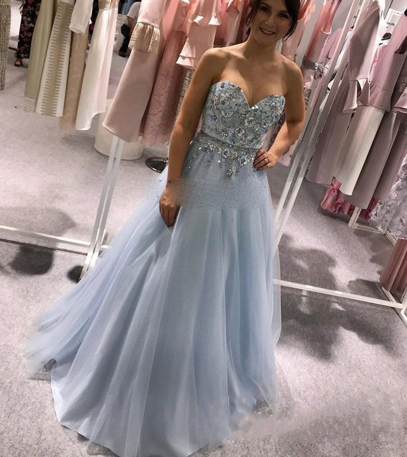 Light Sky Blue Prom Dresses Long Sweet Heart Long A line Formal Women Evening Gowns for Sweet 15 vestidos formales para mujer