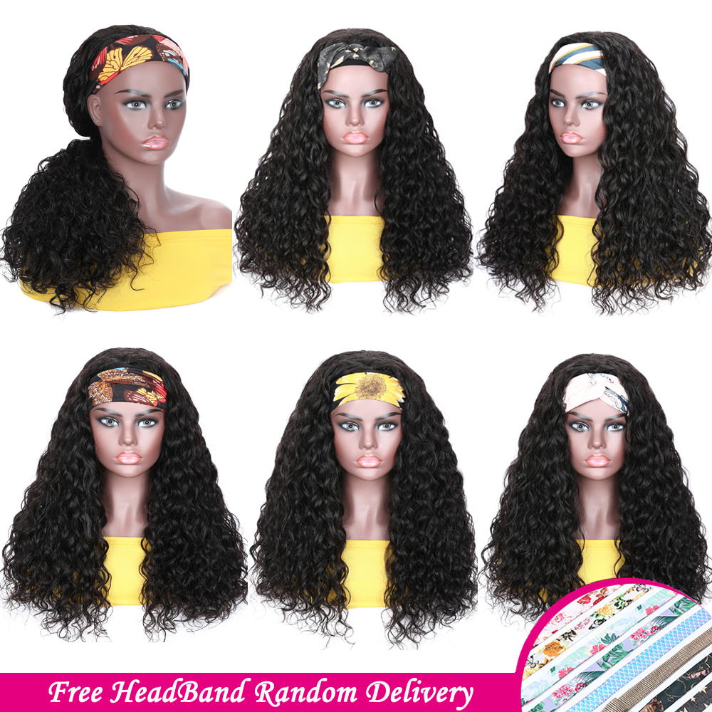Ishow Human Hair Wigs With Headbands Body Straight Water Kids Wig Girl Headband Wig for Women All Ages Natural Color Machine Made None Lace Wig 8-26in