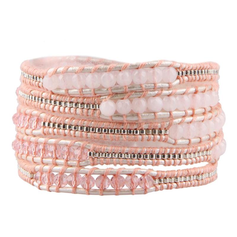 KELITCH Crystal Pink Quartz Beads Bracelets Bangles Handamde 5 Wrap Leather Cuff Chain Bangles Adjustable Girls Brithday Gifts 
KELITCH Crystal Pink Quartz Beads Bracelets Bangles Handamde 5 Wrap Leather Cuff Chain Bangles Adjustable Girls Brithday Gifts