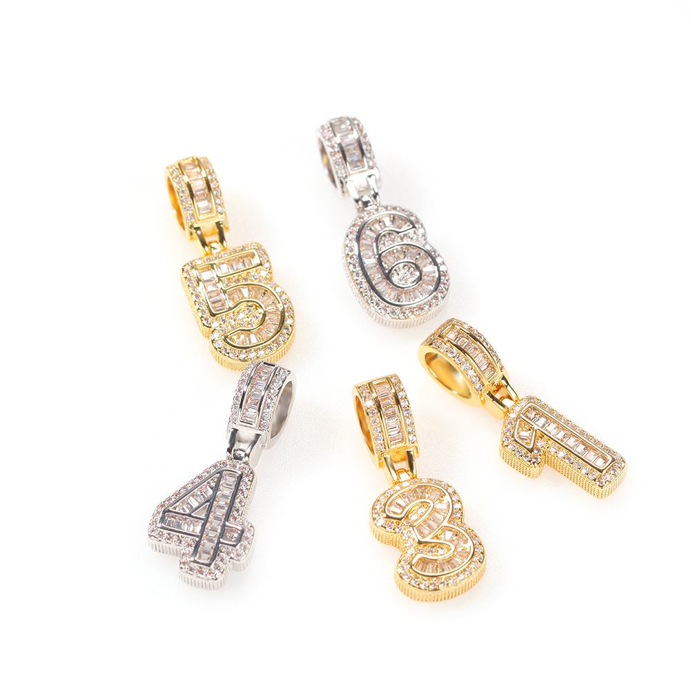 TopBling Hip Hop 0-9 Custom Numbers Pendant Necklaces Bling Crystal Shining Cubic Zirconia Letters Men Women Gift
