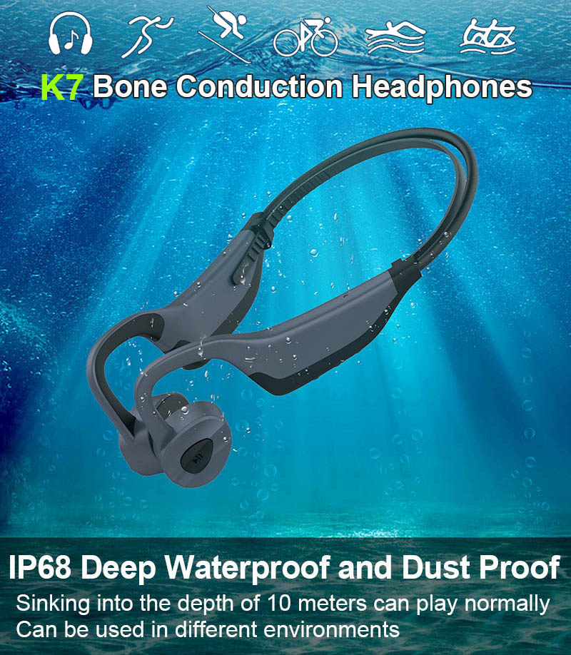 K7 Bluetooth Earphones Wireless Earbuds IP68 Waterproof MP3 Swimming Sport Headset Bone Conduction Headphones Run Diving with Micr
