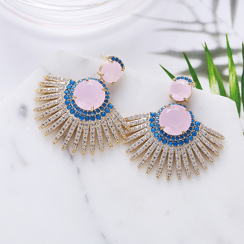New Fan Shape Geometric Zirconia Dangle Earrings Blue Fashion Women Copper Metal Plating Jewelry for Party Wholesale Brazil
New Fan Shape Geometric Zirconia Dangle Earrings Blue Fashion Women Copper Metal Plating Jewelry for Party Wholesale Brazil