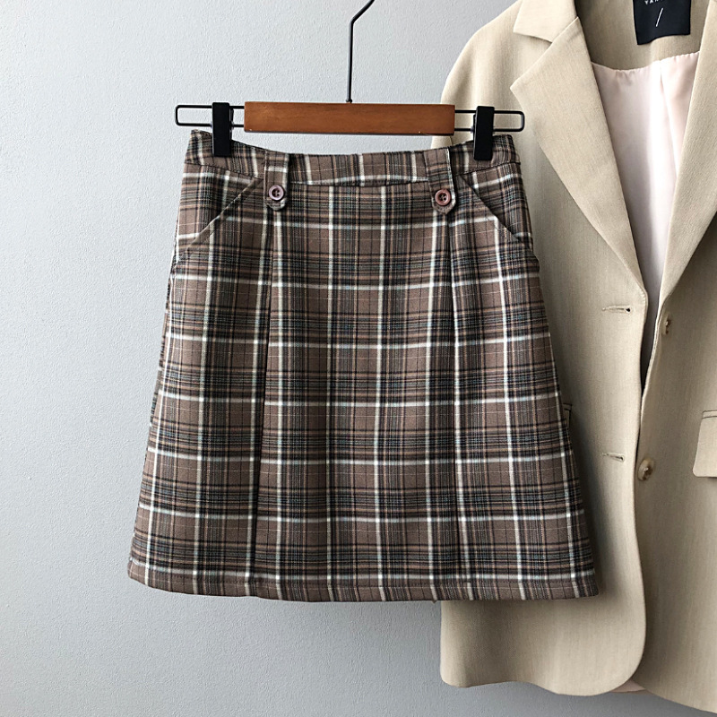 Plaid skirt female 2020 autumn new Korean version of the high waist slimming retro a-line bag hip skirt 9536, Brown
Plaid skirt female 2020 autumn new Korean version of the high waist slimming retro a-line bag hip skirt 9536, Brown