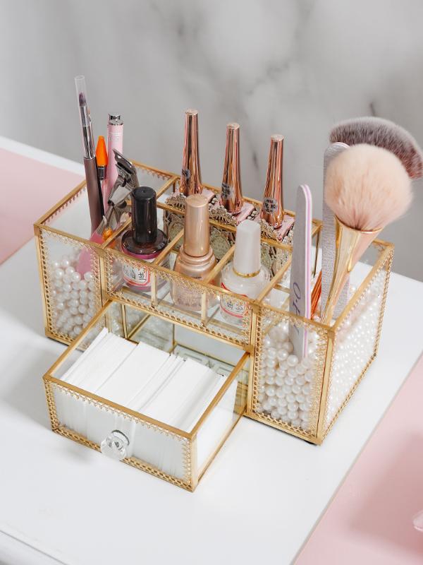 Luxury Brass Glass Nail Gel Polish Rack Nail Art Accessories Storage Box Makeup Brush Organizer With Free Pearls
Luxury Brass Glass Nail Gel Polish Rack Nail Art Accessories Storage Box Makeup Brush Organizer With Free Pearls