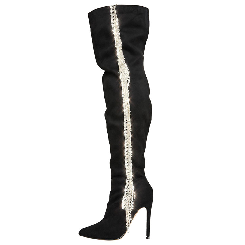 Fringed Thin Heel Boots Women Bling Bling High Heel Over Knee Boots Stiletto Crystal Diamond Rhinestone Fashion Autumn Suede, Black
Fringed Thin Heel Boots Women Bling Bling High Heel Over Knee Boots Stiletto Crystal Diamond Rhinestone Fashion Autumn Suede, Black