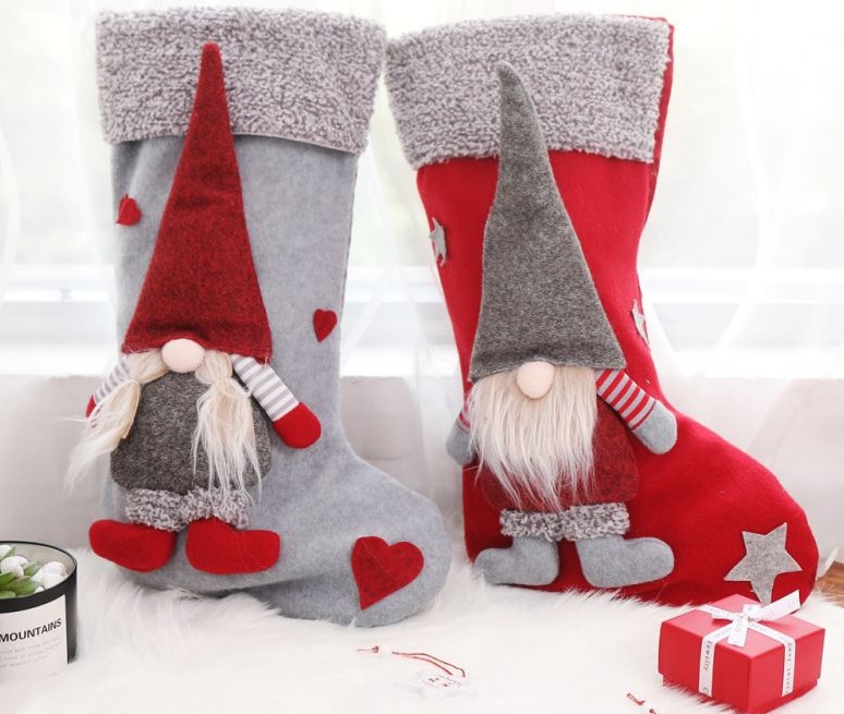 Christmas Stockings Holders With 3D Gnome Doll Xmas Tree Hanging Pendant Fireplace Ornaments Holiday Decorations Regali Natale