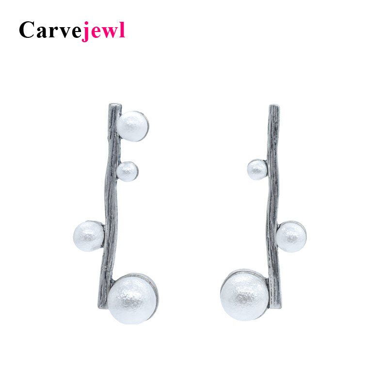 Carvejewl stud earrings stick cotton pearl stud earrings for women jewelry new burnished gold silver plated unique girl gift new