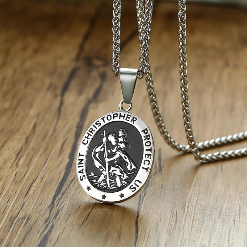Stainless Steel Hip Hop Stainless Steel St. Christopher Pendant Oval Necklace Men's Rligious Jewelry Gift
Stainless Steel Hip Hop Stainless Steel St. Christopher Pendant Oval Necklace Men's Rligious Jewelry Gift