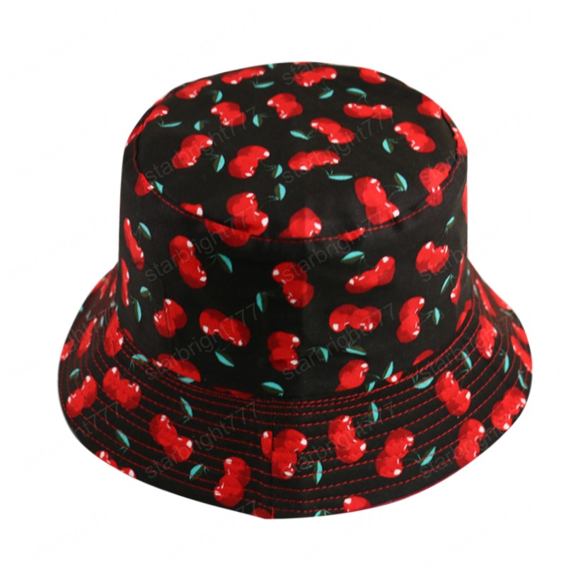 New Fashion Spring Summer Black White Cherry Bucket Hats Beach Sun Fishing Caps Gorras Women Mens