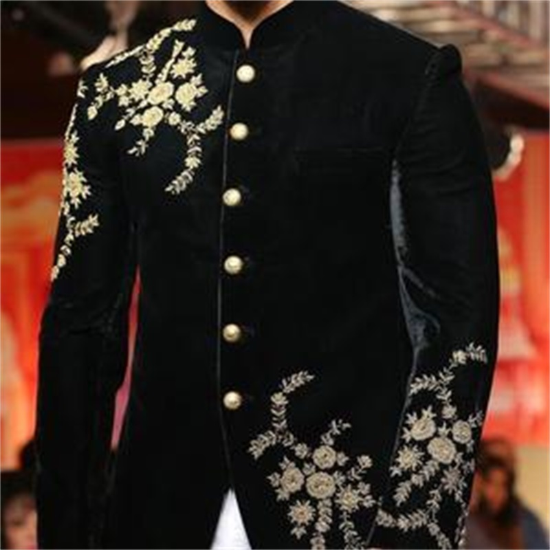 newest black men suit luxury gold applique bead singlebreasted men suit tailored suit fit slim formal men coat custom made bridegroom suits