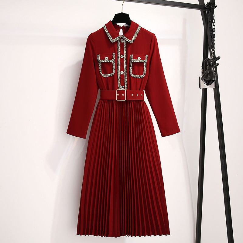 Women 2020 Spring Autumn Elegant Long Sleeve Pleated Dress Female Casual Solid Color Pockets Vetidos Ladies Loose Dresses M86, Red
Women 2020 Spring Autumn Elegant Long Sleeve Pleated Dress Female Casual Solid Color Pockets Vetidos Ladies Loose Dresses M86, Red