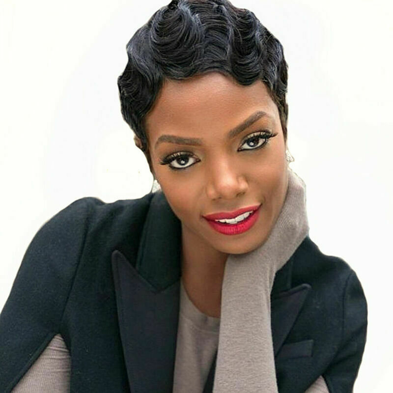 Fashion Short Black Afro Curly Hair Wig Pexie Cut Wave Wig For Black Women