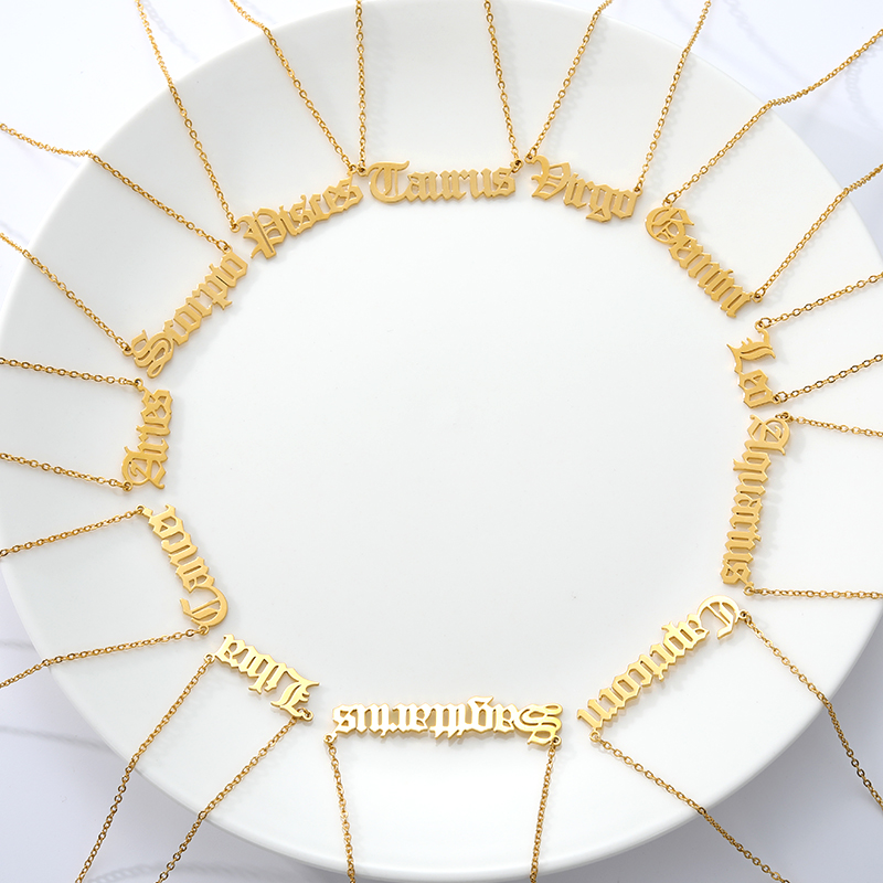 Zodiac Necklace Virgo Gemini Gold Horoscope Necklace Aquarius Cancer Leo Stainless Steel Capricorn Constellation